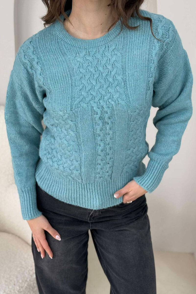 ONE COLOR SIMPLE WOMEN SWEATER BLUE STONE/GK - 2