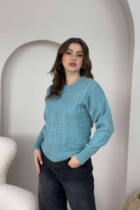 ONE COLOR SIMPLE WOMEN SWEATER BLUE STONE/GK - 4