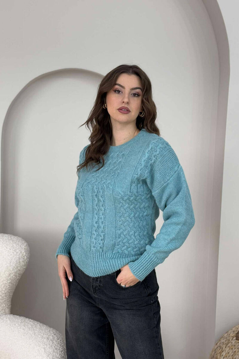 ONE COLOR SIMPLE WOMEN SWEATER BLUE STONE/GK - 4