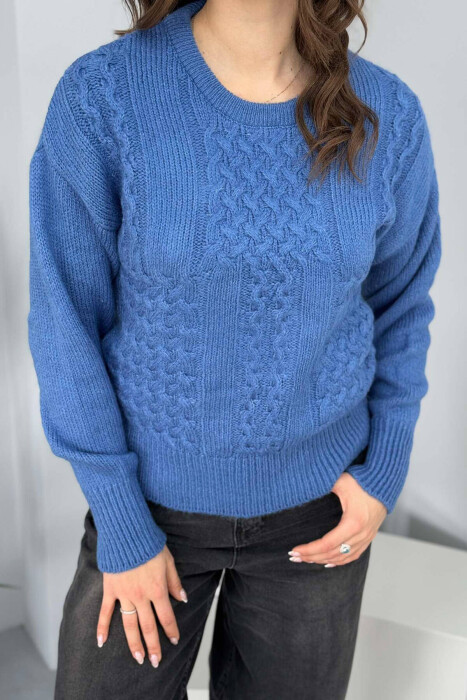 ONE COLOR SIMPLE WOMEN SWEATER BLUE/BLU 