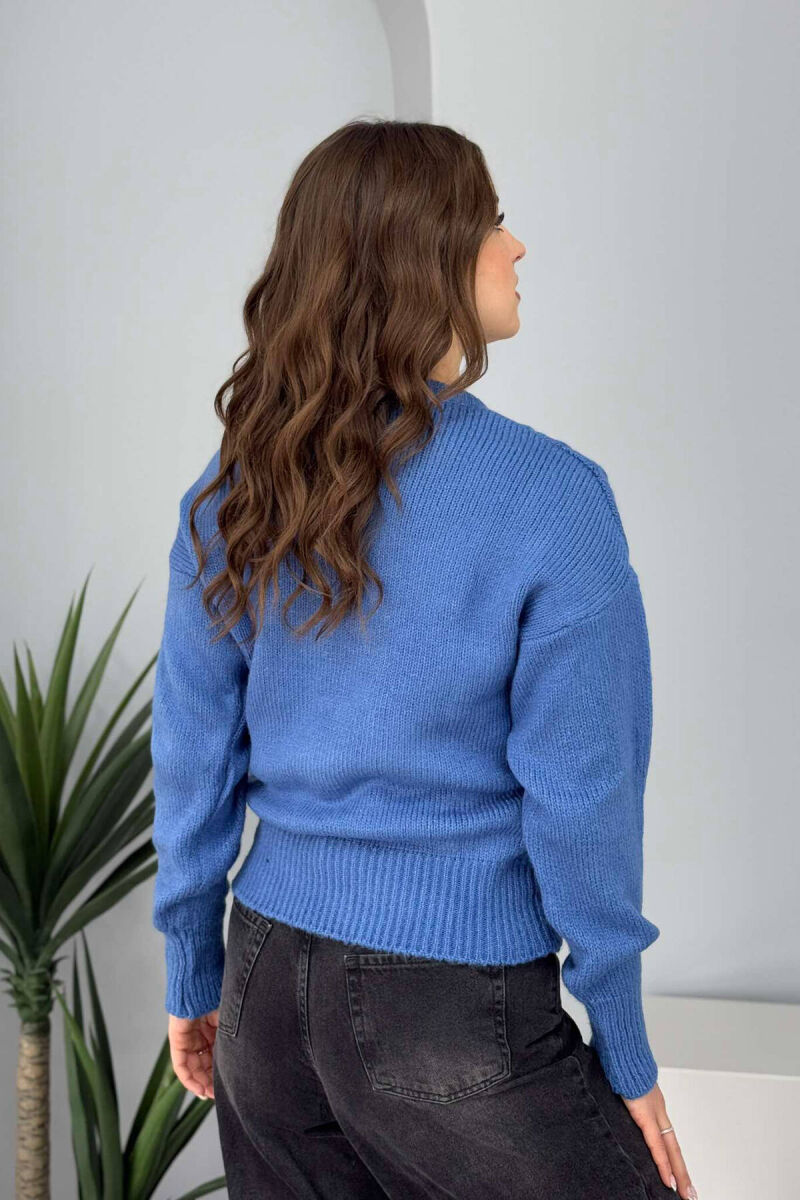 ONE COLOR SIMPLE WOMEN SWEATER BLUE/BLU - 3