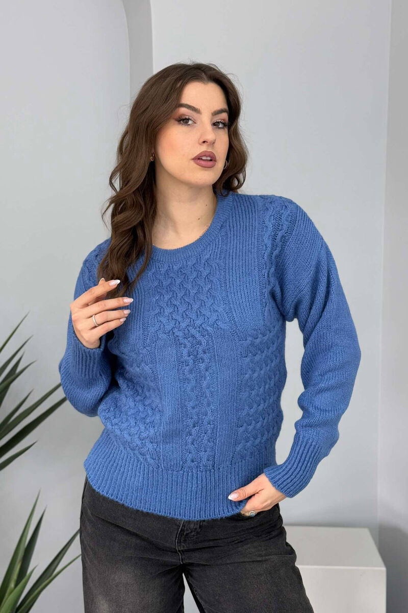 ONE COLOR SIMPLE WOMEN SWEATER BLUE/BLU - 4