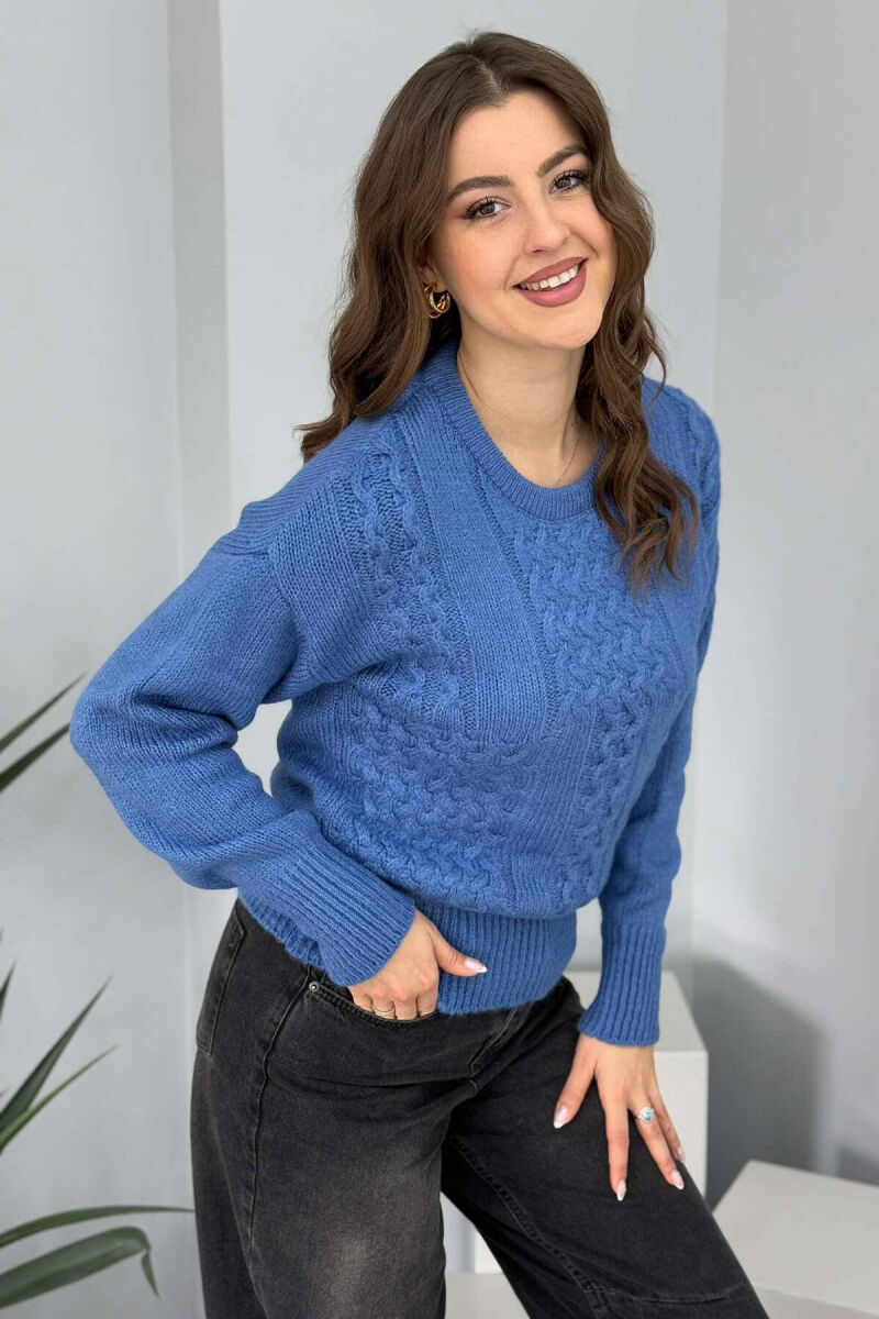 ONE COLOR SIMPLE WOMEN SWEATER BLUE/BLU - 5