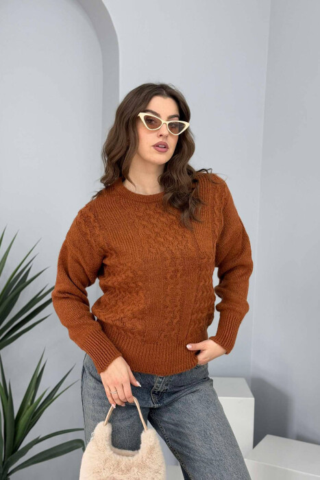 ONE COLOR SIMPLE WOMEN SWEATER BROWN/KAFE 