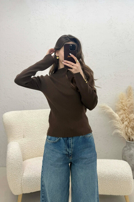 ONE COLOR SIMPLE WOMEN SWEATER BROWN/KAFE 
