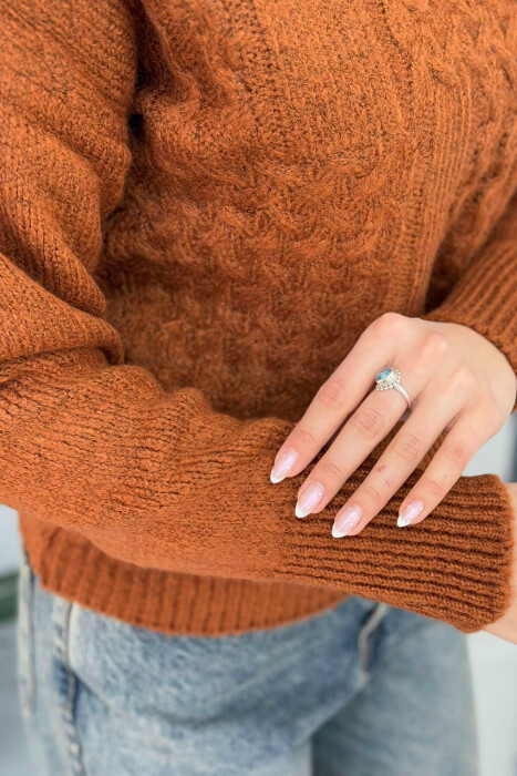ONE COLOR SIMPLE WOMEN SWEATER BROWN/KAFE - 2