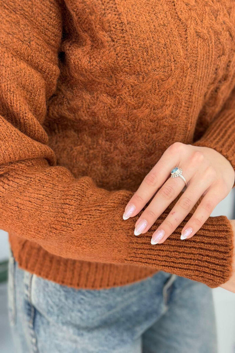 ONE COLOR SIMPLE WOMEN SWEATER BROWN/KAFE - 2