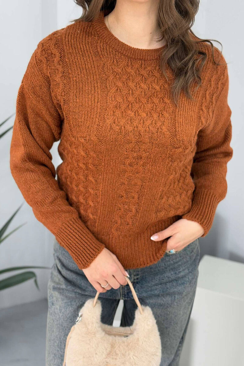 ONE COLOR SIMPLE WOMEN SWEATER BROWN/KAFE - 3