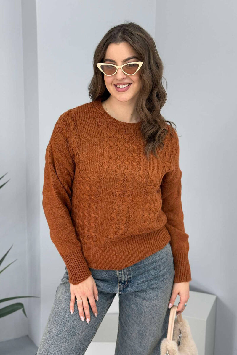 ONE COLOR SIMPLE WOMEN SWEATER BROWN/KAFE - 4