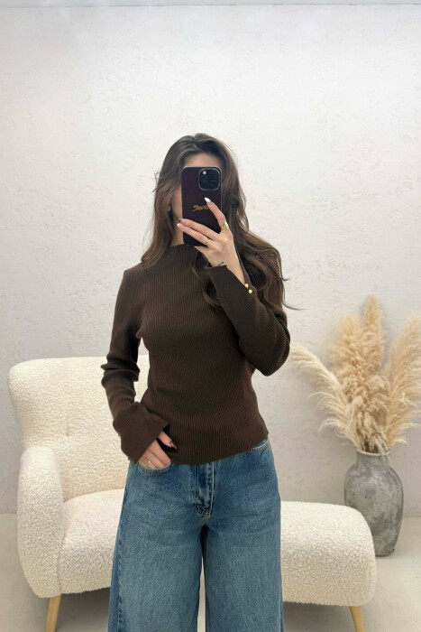 ONE COLOR SIMPLE WOMEN SWEATER BROWN/KAFE - 2