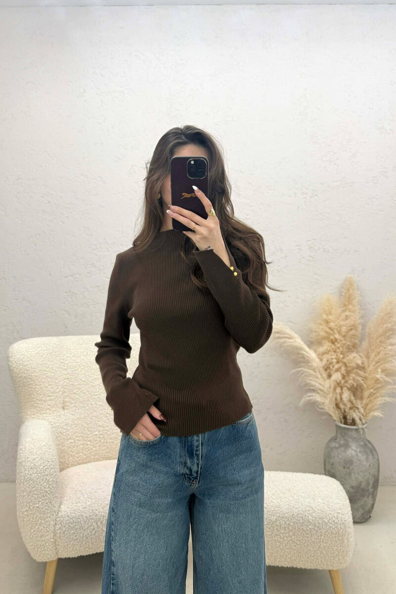 ONE COLOR SIMPLE WOMEN SWEATER BROWN/KAFE - 2