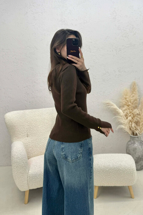 ONE COLOR SIMPLE WOMEN SWEATER BROWN/KAFE - 4