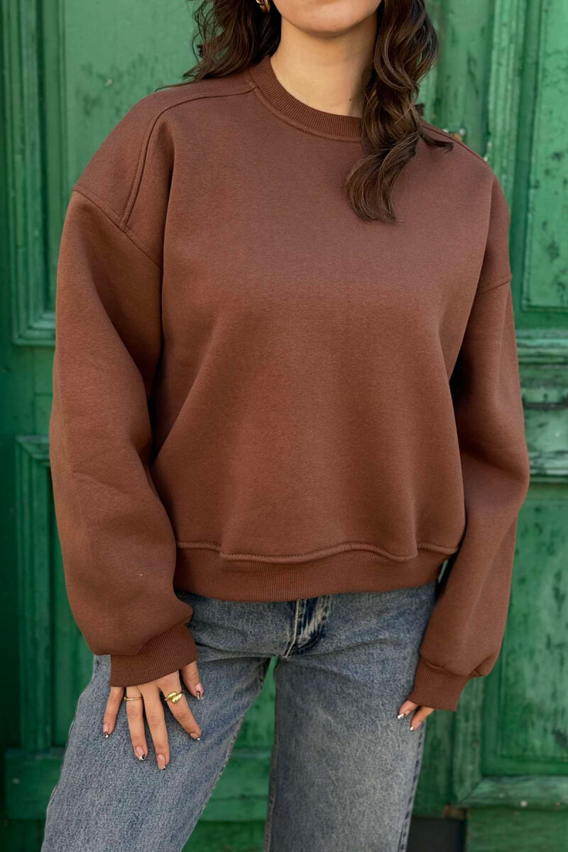 ONE COLOR SIMPLE WOMEN SWEATSHIRT BROWN/KAFE - 1