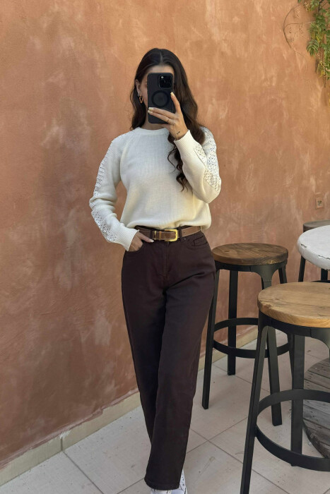 ONE COLOR SIMPLE WOMEN SWEATER CREAM/KREM 