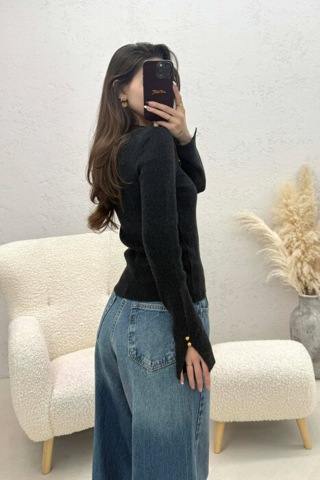 ONE COLOR SIMPLE WOMEN SWEATER DARK GREY/GEE - 2