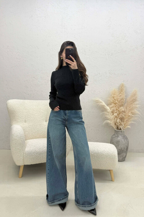 ONE COLOR SIMPLE WOMEN SWEATER DARK GREY/GEE - 4