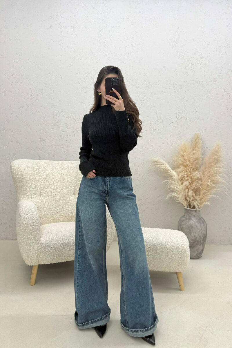 ONE COLOR SIMPLE WOMEN SWEATER DARK GREY/GEE - 4