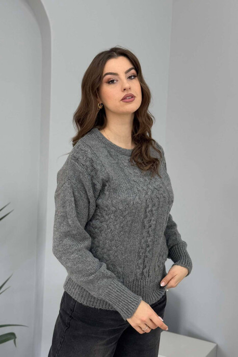 ONE COLOR SIMPLE WOMEN SWEATER DARK GREY/GEE 