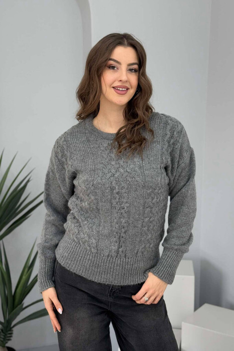 ONE COLOR SIMPLE WOMEN SWEATER DARK GREY/GEE - 3