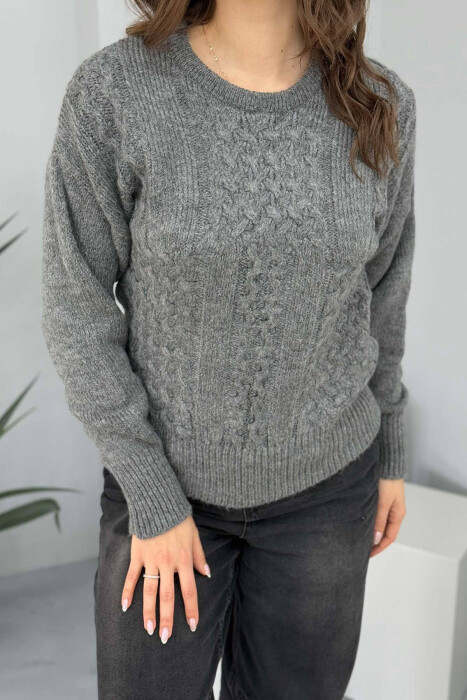 ONE COLOR SIMPLE WOMEN SWEATER DARK GREY/GEE - 4