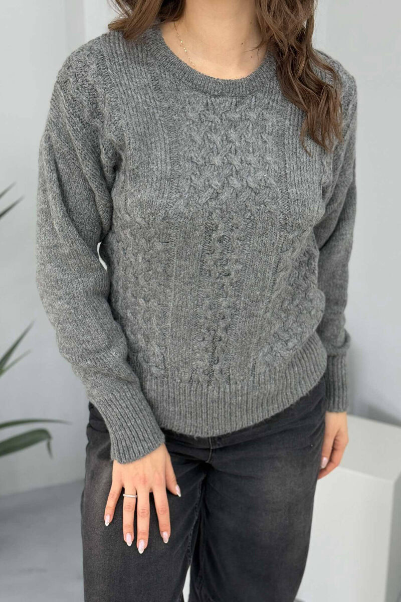 ONE COLOR SIMPLE WOMEN SWEATER DARK GREY/GEE - 4