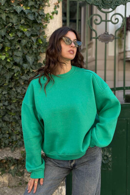 ONE COLOR SIMPLE WOMEN SWEATSHIRT GREEN/JESHILE 