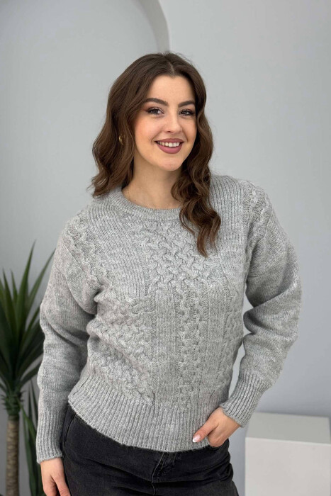 ONE COLOR SIMPLE WOMEN SWEATER GREY/GRI 