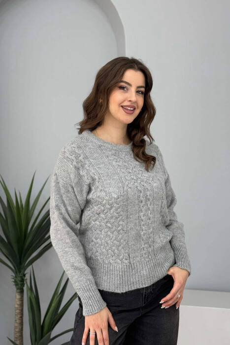 ONE COLOR SIMPLE WOMEN SWEATER GREY/GRI - 3