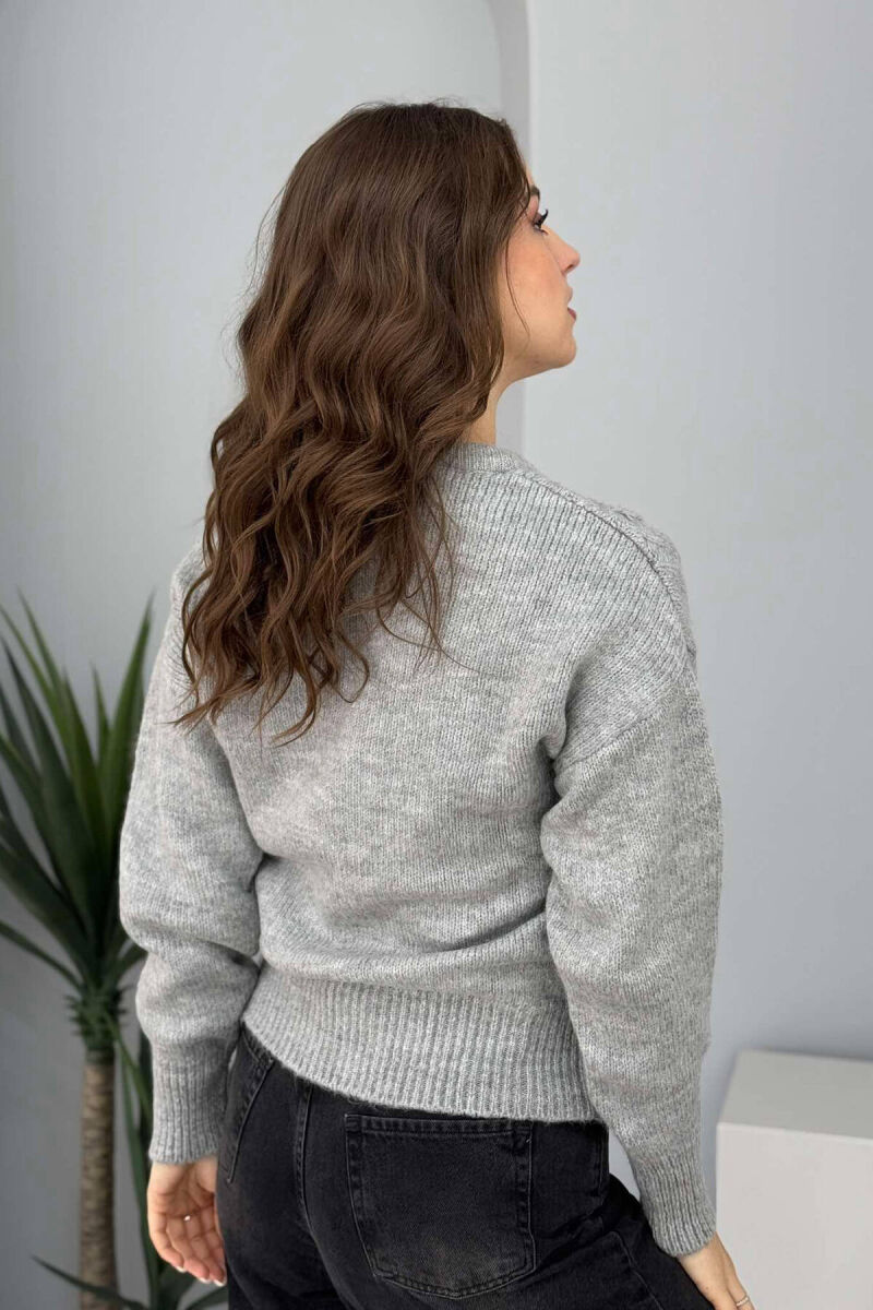 ONE COLOR SIMPLE WOMEN SWEATER GREY/GRI - 4
