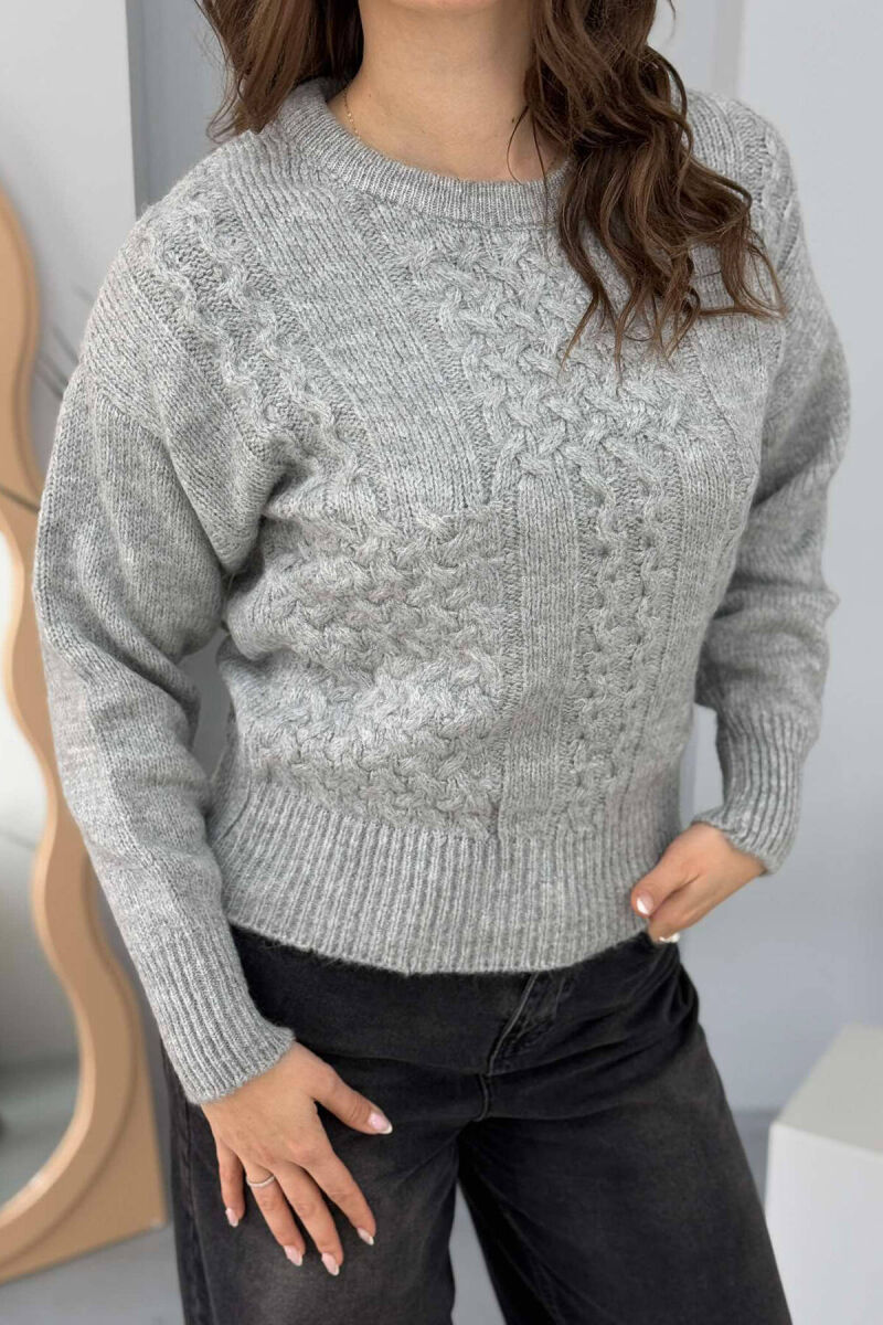 ONE COLOR SIMPLE WOMEN SWEATER GREY/GRI - 5