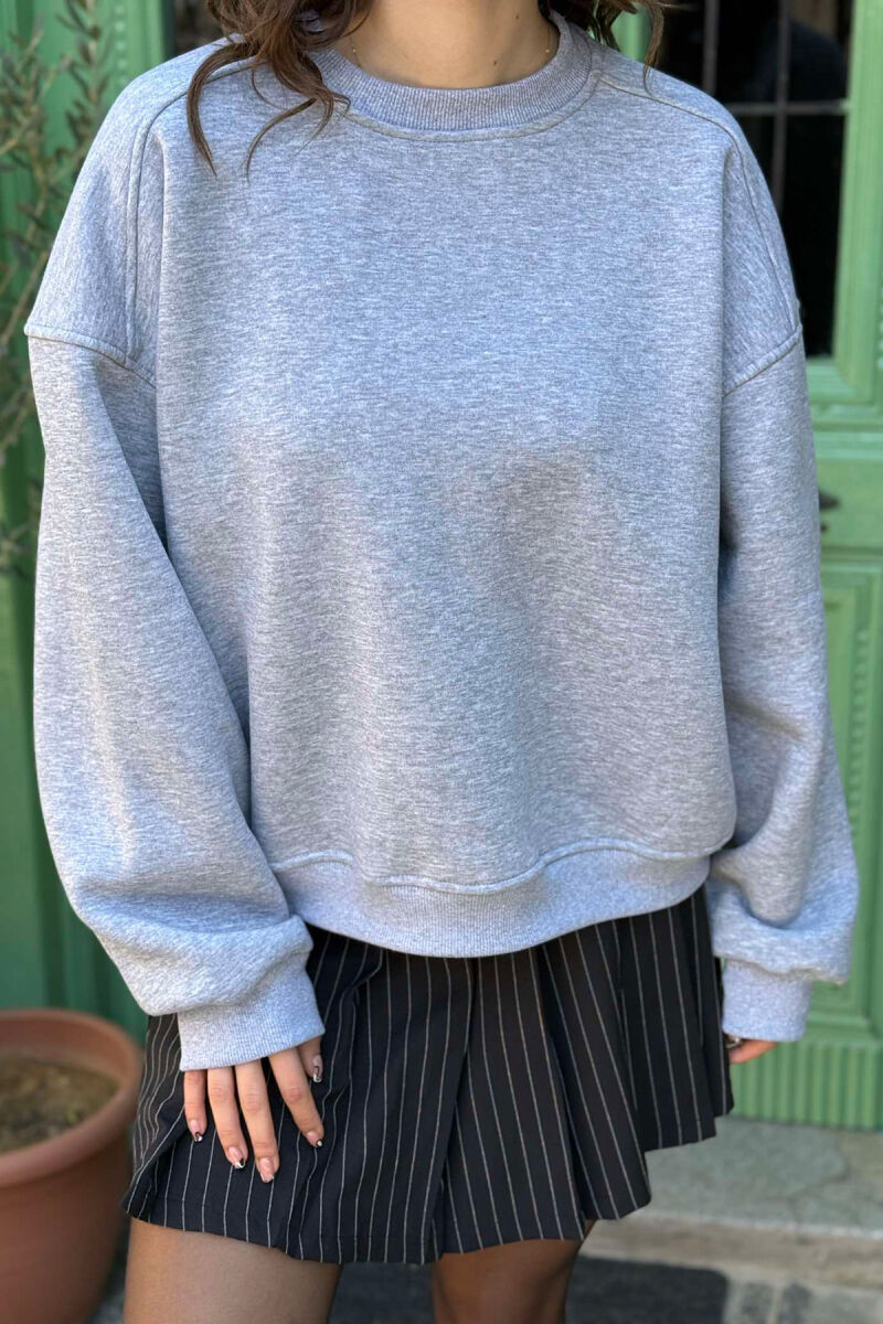 ONE COLOR SIMPLE WOMEN SWEATSHIRT GREY/GRI - 1