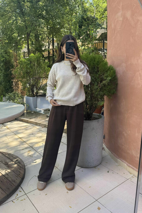 ONE COLOR SIMPLE WOMEN SWEATER LIGHT BEIGE/BZHZB 