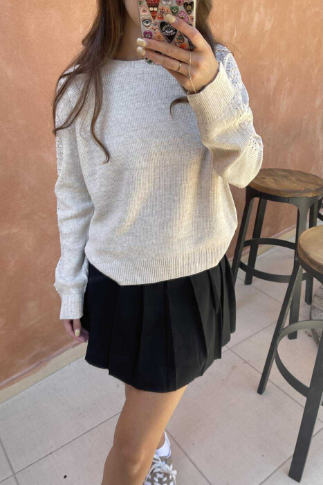 ONE COLOR SIMPLE WOMEN SWEATER LIGHT BEIGE/BZHZB - 3