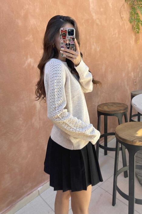 ONE COLOR SIMPLE WOMEN SWEATER LIGHT BEIGE/BZHZB - 4