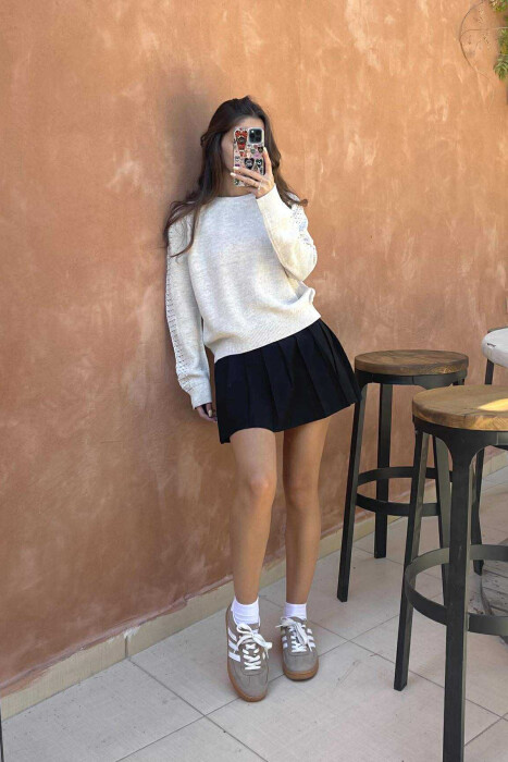 ONE COLOR SIMPLE WOMEN SWEATER LIGHT BEIGE/BZHZB - 5