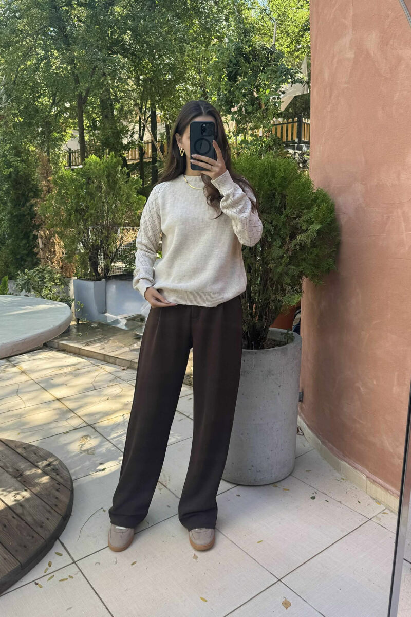 ONE COLOR SIMPLE WOMEN SWEATER LIGHT BEIGE/BZHZB - 1