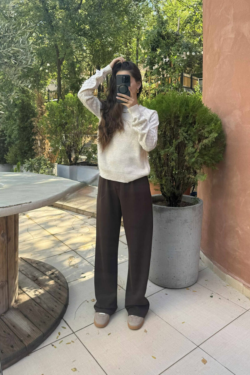 ONE COLOR SIMPLE WOMEN SWEATER LIGHT BEIGE/BZHZB - 2