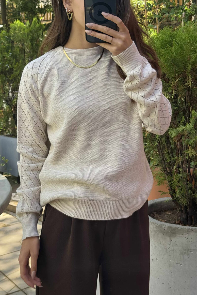 ONE COLOR SIMPLE WOMEN SWEATER LIGHT BEIGE/BZHZB - 3