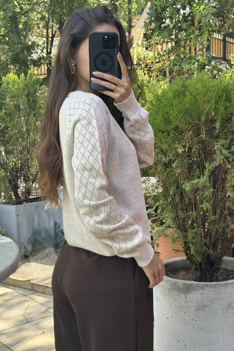 ONE COLOR SIMPLE WOMEN SWEATER LIGHT BEIGE/BZHZB - 4