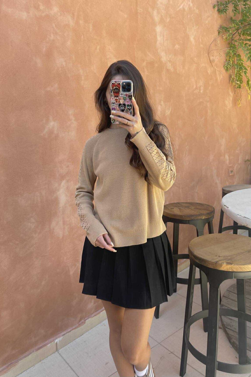 ONE COLOR SIMPLE WOMEN SWEATER LIGHT BROWN/KAZB - 2