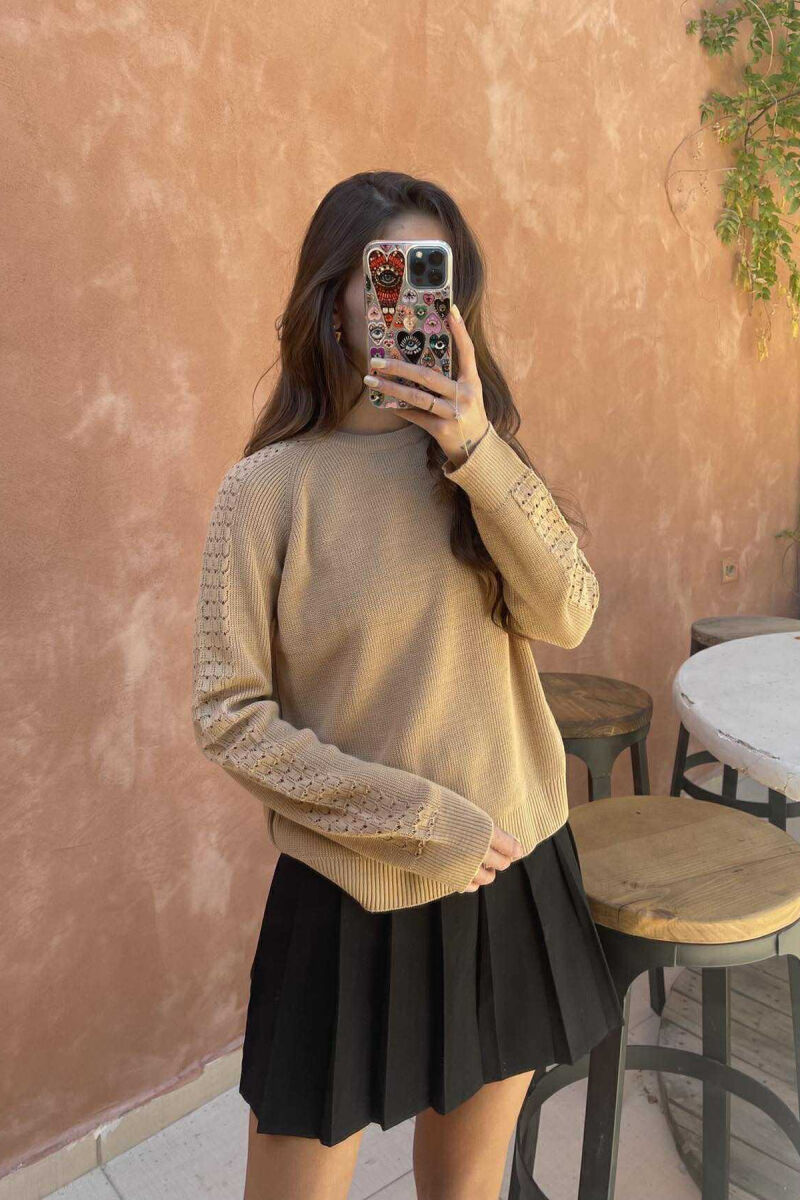 ONE COLOR SIMPLE WOMEN SWEATER LIGHT BROWN/KAZB - 3