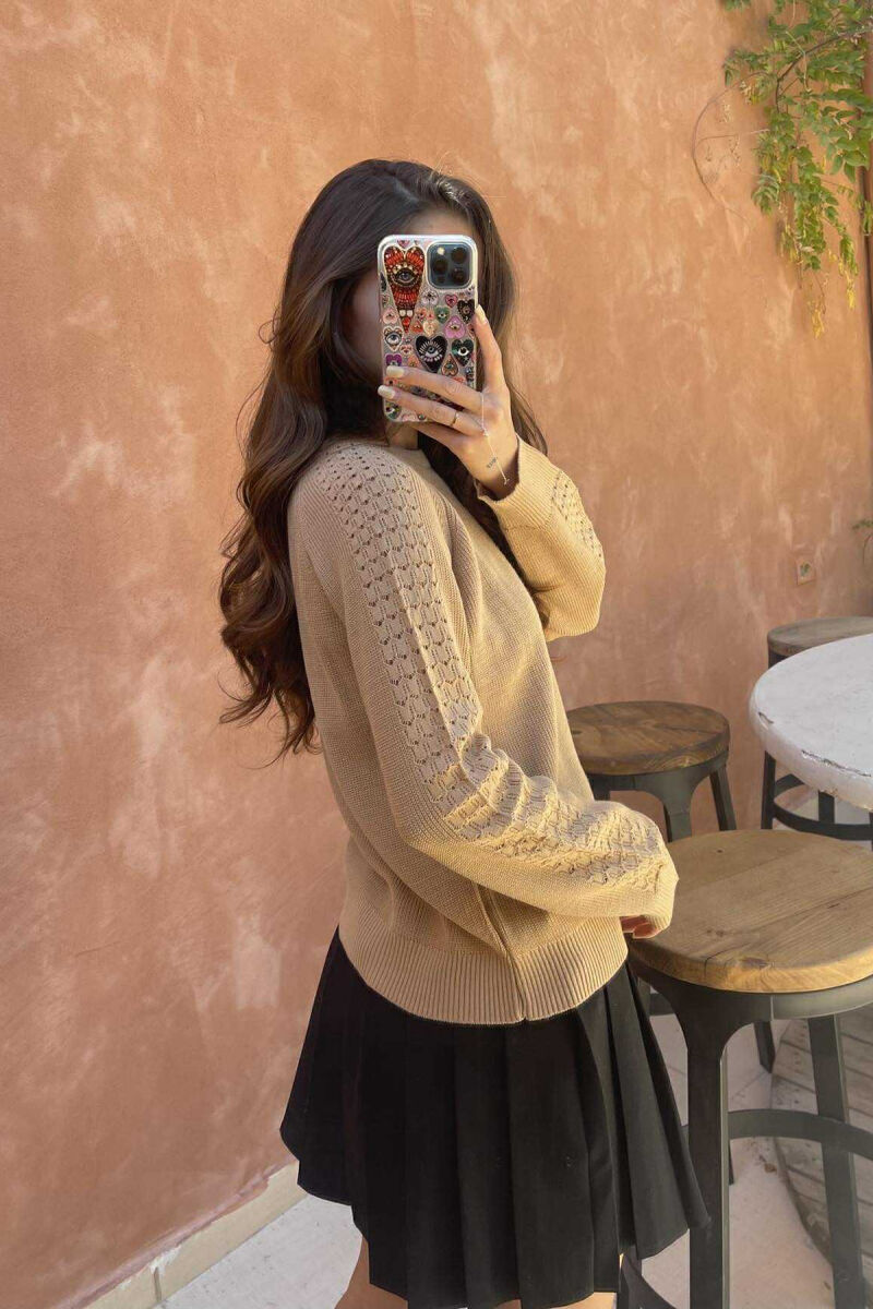 ONE COLOR SIMPLE WOMEN SWEATER LIGHT BROWN/KAZB - 4