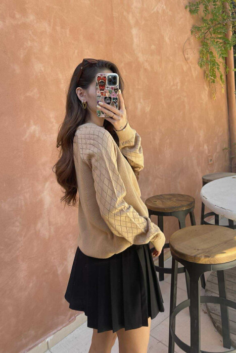 ONE COLOR SIMPLE WOMEN SWEATER LIGHT BROWN/KAZB - 3