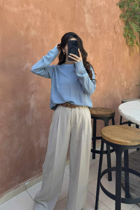 ONE COLOR SIMPLE WOMEN SWEATER LIGHTBLUE/BZ 