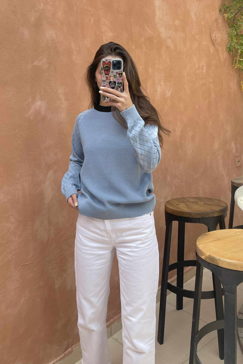ONE COLOR SIMPLE WOMEN SWEATER LIGHTBLUE/BZ - 1