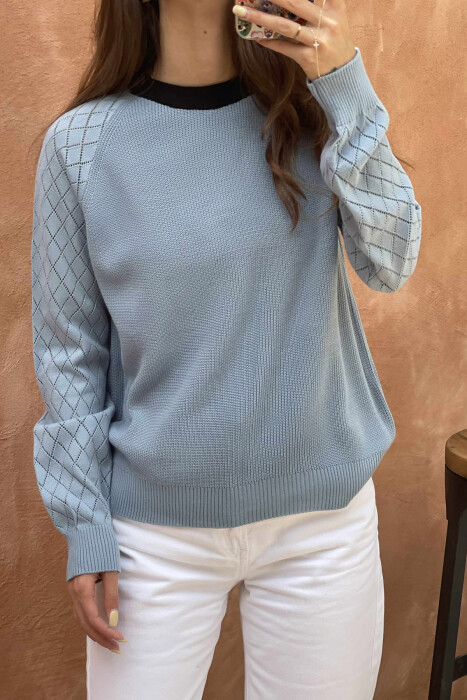 ONE COLOR SIMPLE WOMEN SWEATER LIGHTBLUE/BZ - 3