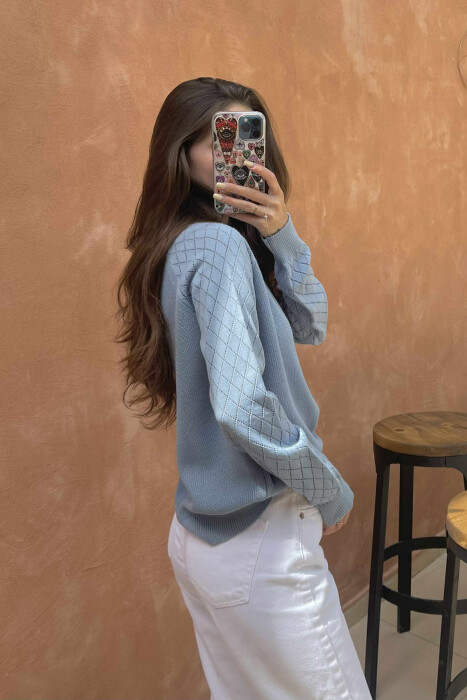 ONE COLOR SIMPLE WOMEN SWEATER LIGHTBLUE/BZ - 4