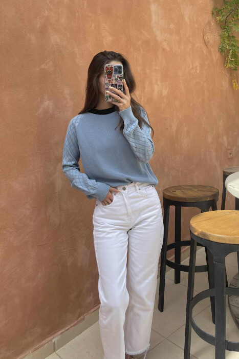 ONE COLOR SIMPLE WOMEN SWEATER LIGHTBLUE/BZ - 5
