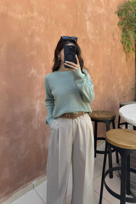 ONE COLOR SIMPLE WOMEN SWEATER MINT/MENTE - 4