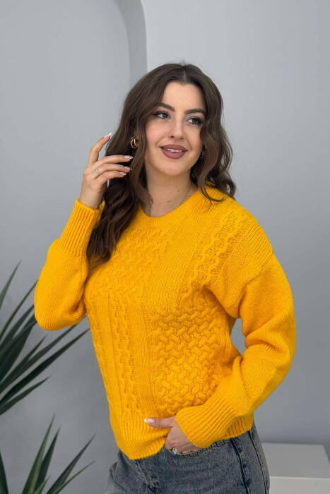 ONE COLOR SIMPLE WOMEN SWEATER MUSTARD/MUSTARDE 